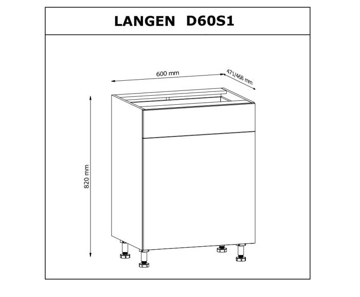 Fotogalerie D60S1 (60 cm) DUB ARTISAN pravá, šuplíková skříňka kuchyňské linky Langen