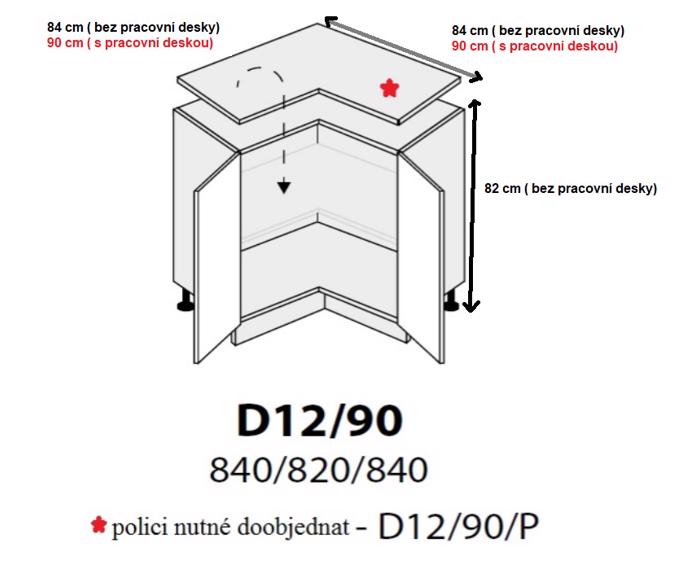 Fotogalerie D12 90 (90 cm) spodní skříňka rohová, kuchyně Treviso