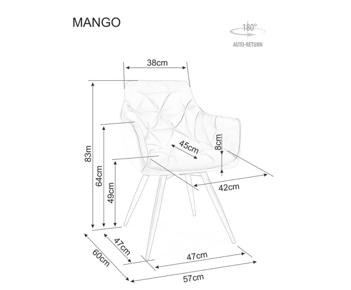 Jídelní židle s područkami Mango Velvet parametry 