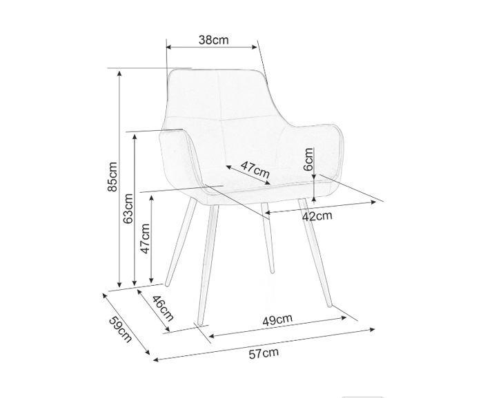 Kvalitní jídelní židle s područkami Fig Velvet - rozměry