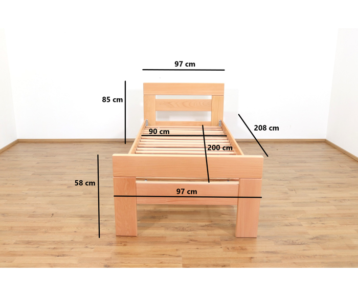 Fotogalerie Jednolůžková postel masiv buk 90x200 s roštem