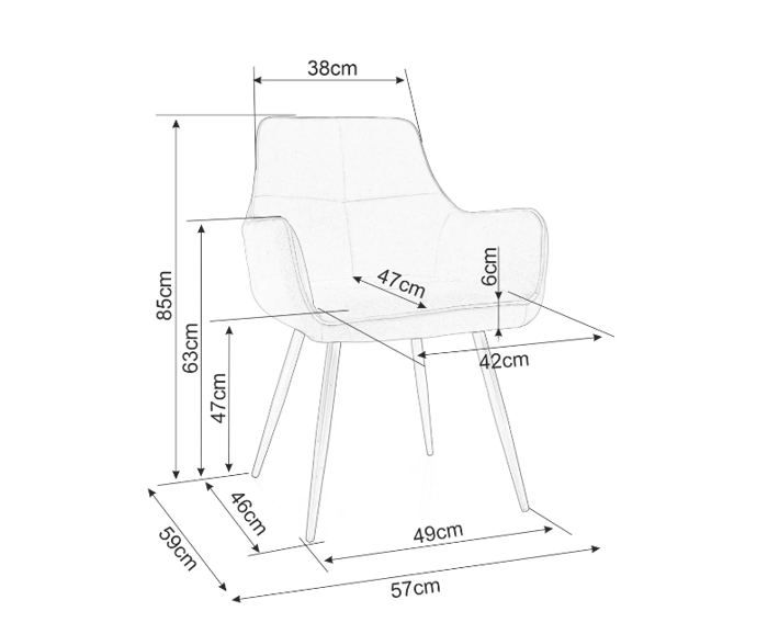 Kvalitní jídelní židle s područkami Fig Velvet - rozměry
