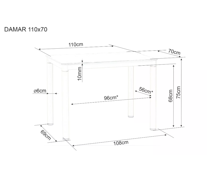 Jídelní stůl Damar 110x70 - Dub/černý - rozměr 