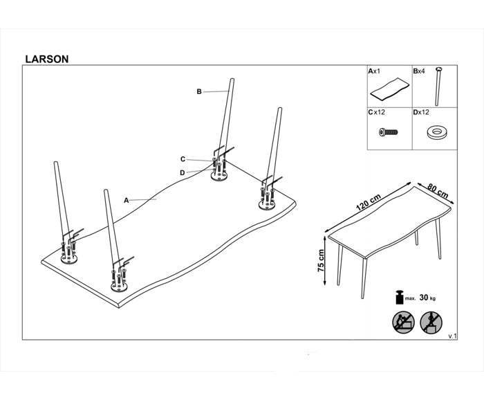 Dřevěný jídelní stůl Larson 120x80x77 - montážní návod 