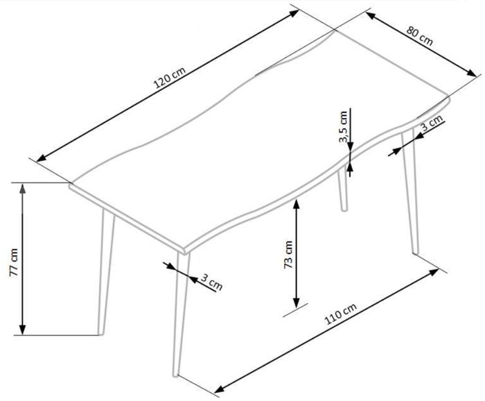 Dřevěný jídelní stůl Larson 120x80x77 - rozměry